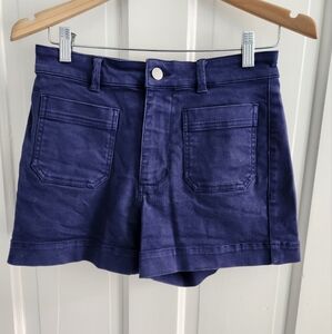 Everlane The Way High Cotton Shorts High Rise Navy Blue Womens Sz 2 Front Pocket